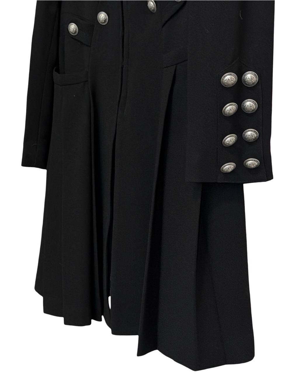 Zelda Women’s Military-Chic Long Coat | Black w/ Silver-Tone Buttons | Size 6 - Picture 8 of 12